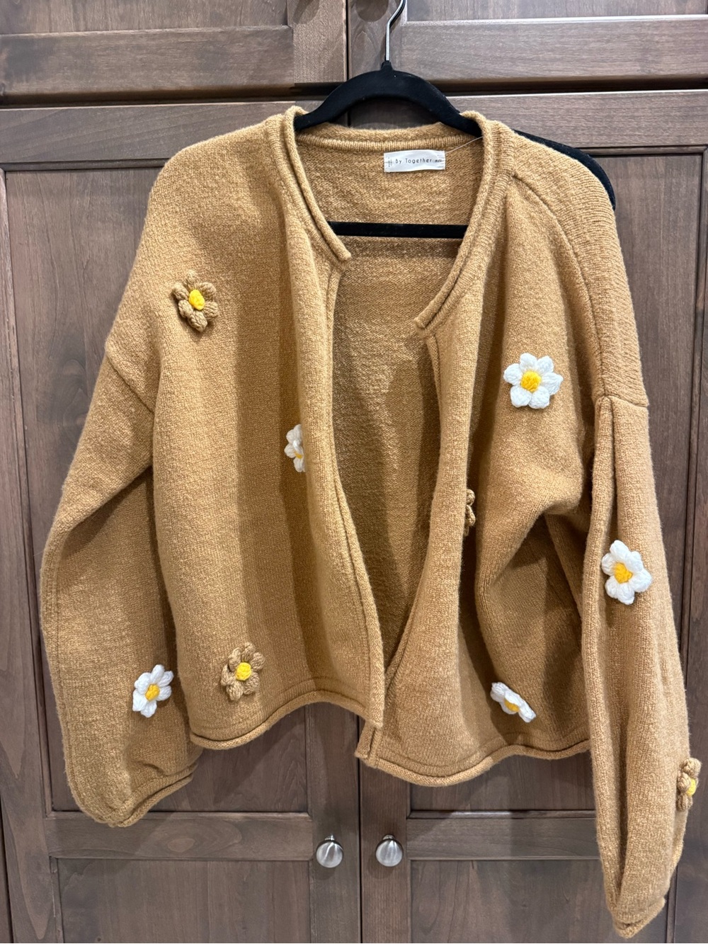 Together Camel Daisy Applique Cardigan Sweater